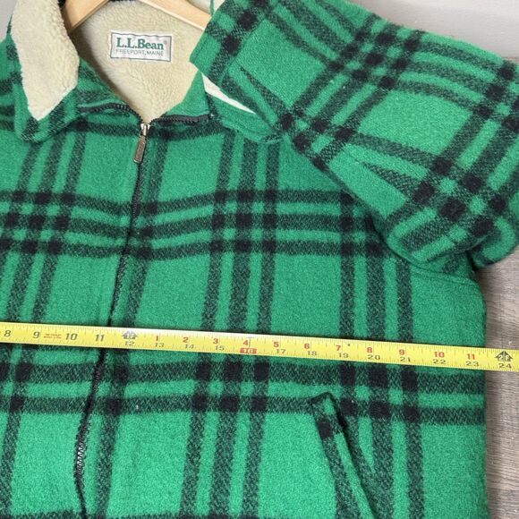 Vintage LL Bean Wool Plaid Jacket Sherpa Lined Green Zip Coat USA Made Large - Picture 10 of 10